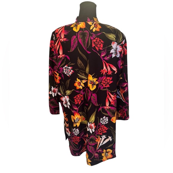 Reversible Floral Kimono Jacket Black & Yellow Baroque Boho Resort Cover Up M/L - Picture 3 of 9